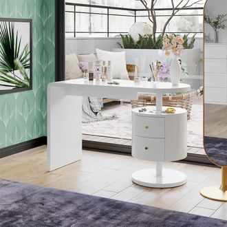 Vicco Mesa De Maquillaje Lara, Blanco, 120 Cm Con 2 Cajones