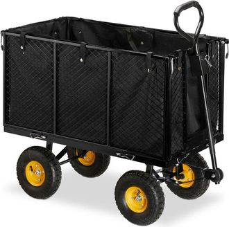 Relaxdays Relaxdays - Carretilla Mano, Carreta Jard&iacute;n Grande, Laterales Plegables, Tela Extra&iacute;ble, Con Asas, Hasta 500kg, Negro