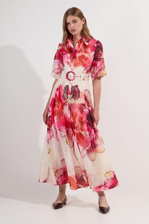 Karen Millen Womens Petite Floral Organdie Woven Midi Shirt Dress Viscose - Size 6 UK