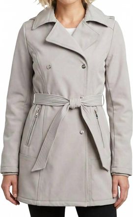 Jessica Simpson Double Breasted Hooded Soft-Shell Coat In Gray