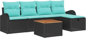 vidaXL Conjunto De Sof&aacute; De Jard&iacute;n 6 Uds. Negro Polirat&aacute;n Vidaxl