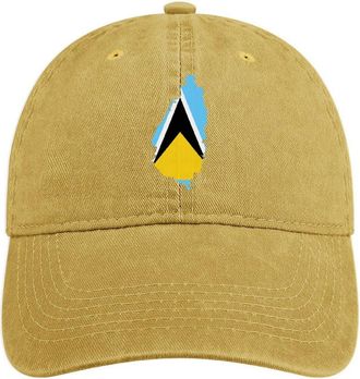 Generic St Lucia Flag Map Baseball Cap for Men Women Adjustable Denim Cap Trucker Hat Sand Colour-style