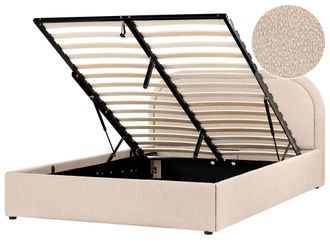 Beliani Cama matrimonial de tejido beige 140x200