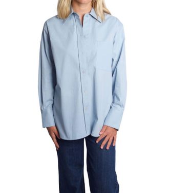 Vince Oversized Shirt With Faux Leather Trim In Blue