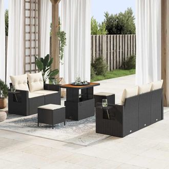 vidaXL Conjunto De Sof&aacute;s De Jard&iacute;n 10 Uds. Negro Y Crema Vidaxl