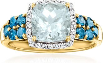 Ross-Simons Aquamarine Ring With. Blue and White Diamonds in 14kt Yellow Gold