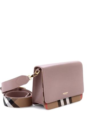 Burberry Mackford Leather and House Check Canvas Small shoulder bag - Beige