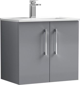 Nuie Nuie - Arno Wall Hung 2-Door Vanity Unit with Basin-2 600mm Wide - Satin Grey