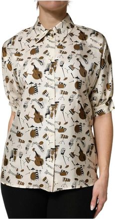 Dolce & Gabbana Musical Instrument Print Short Sleeve Top - Dames - Overhemden - Veelkleurig - XS - Overhemden