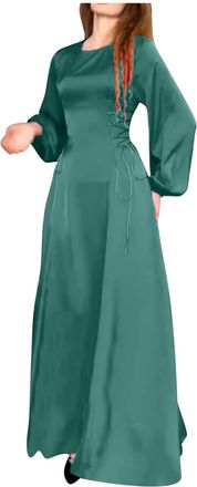 Generic Evening Dresses for Women Puff Long Sleeve Maxi Dresses Crewneck Lace Up Drawstring Cocktail Formal Dresses Elegant Bridesmaid Dress Prom Wedding Gues