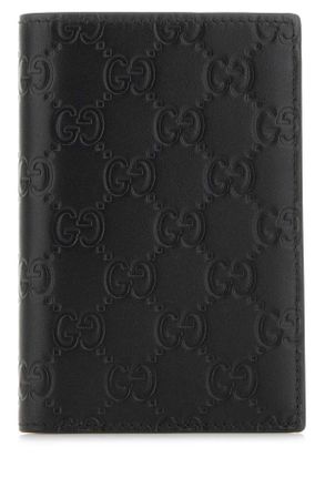 Gucci Black Leather Gg Emblem Passport Holder