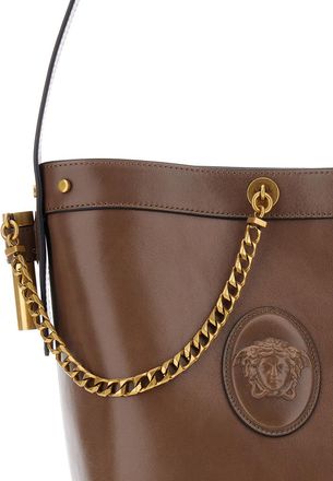 Versace Womens Bucket Bag Black Leather Shoulder