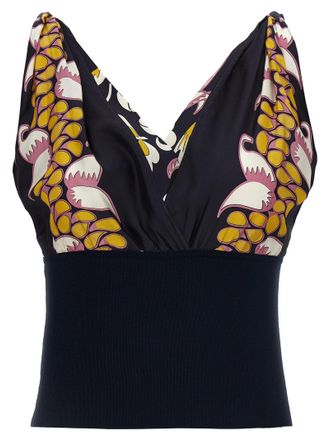 Tory Burch Printed Silk Top Tops Black