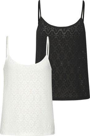 Lascana Spaghettitop LASCANA mit funkelnden Pailetten, Damen, Gr. 32/34, blau (creme, schwarz), Strick, Obermaterial: 98% Polyester, 2% Elasthan, Glitzermuste