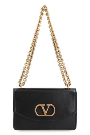 Valentino Garavani Womens Valentino Vain Leather Shoulder Bag Black Calf
