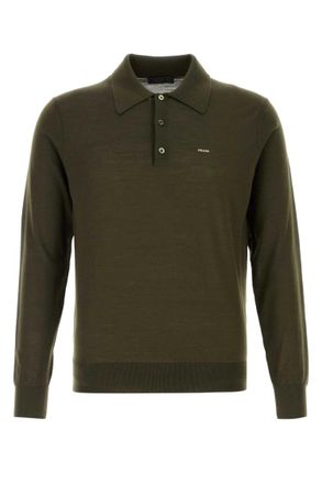 Prada Green None Solid Shirt Collar Polo