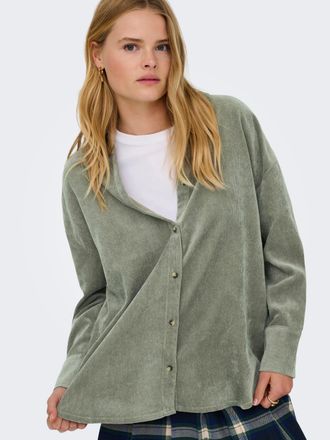 Only Langarmbluse ONLY ONLMARIKE LIFE L/S CORD LOOSE SHIRT PNT, Damen, Gr. XS, smokey olive, Web, Obermaterial: 88% Polyester, 10% Nylon, 2% Elasthan, unif
