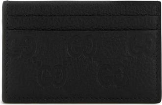 Gucci Leren pasjeshouder met GG-reliëf - Zwart