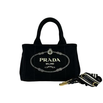 Prada Black Canvas Handbag Shoulder Bag Tote Bag (Pre-Owned)
