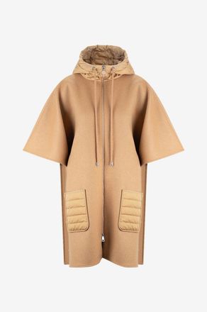 Moncler Woll-Cape mit gesteppter Nylonkapuze