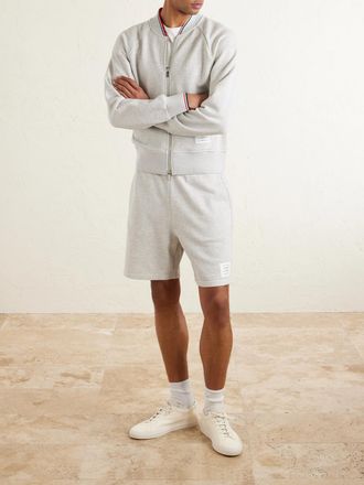 Thom Browne Logo-Appliqu&eacute;d Striped Cotton-Piqu&eacute; Bomber Jacket