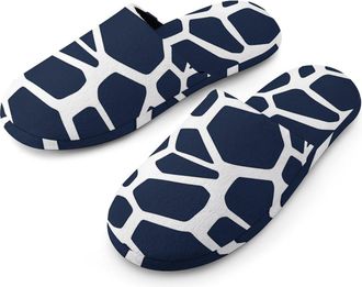 Generic Blue Giraffe Texture Pattern Mens House Slippers Slip Indoor Slipper On Shoes Warm Outdoor