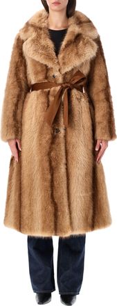 Urban Code Long Coat Fur Brown Wide-Collar Fur Coat