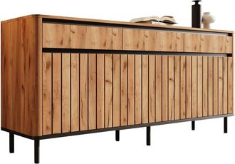 Urban Meuble Aparador efecto roble 3 cajones y 3 puertas de rejilla
