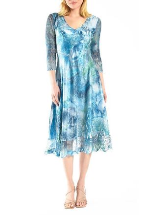 Komarov Painted Printed Dress in Turquoise Watrcolor at Nordstrom, Size X-Large