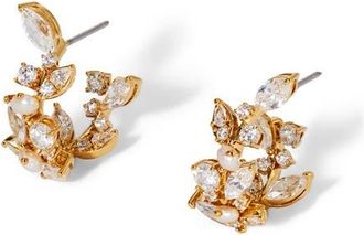 Nadri Ravish Cubic Zirconia & Cultured Pearl Mini Hoop Earrings in Gold at Nordstrom