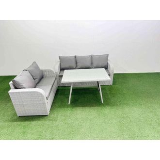 Fimous Fimous - Outdoor pe Rattan Garden Furniture Set Rectangular Dining Table Sofa Set Light Grey