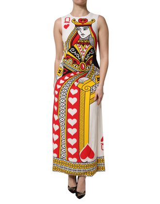Dolce & Gabbana White Queen Of Hearts Sleeveless Maxi Womens Dress