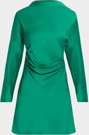 SIMKHAI Harpor Long-Sleeve Draped Satin Mini Dress