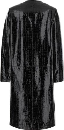 Toteme Womens Black Leather Coat With Crocodile Effect Lamb