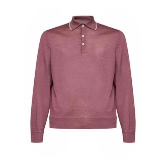 Brunello Cucinelli Brunello Cucinelli, Polo Shirts, male, Pink, Size: 2XL Trim-detail Polo Shirt