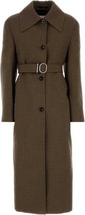 Jil Sander Geborduurde Jas van Wolmix - Dames - Jas met riem - Bruin - M - Wol - Jassen