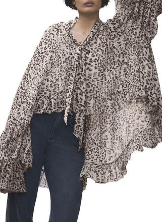 Mint Velvet Leopard Print Ruffle Blouse in Camel at Nordstrom, Size X-Large