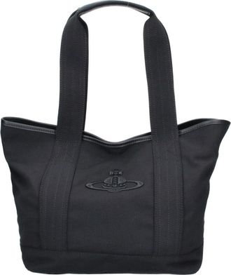 Vivienne Westwood Black Small Grant Embroidered Fabric Tote Bag