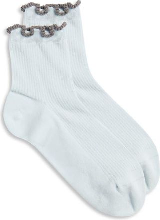 Casa Clara Love Indie Lettuce Edge Cotton Blend Quarter Socks in Steel at Nordstrom