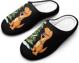 Generic Dragon Christmas Tree Mens House Slippers Memory Foam Washable Cotton Slip on Home Shoes