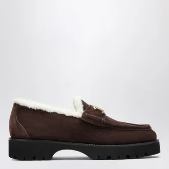 Valentino Garavani Brown VLogo loafers in suede with shearling