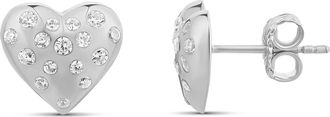 SHYMI Scattered Stones Puffy Heart Stud Earrings -.925 Sterling Silver, Rhodium Plated, 14K Gold-Plated, Cubic Zirconia Detailing