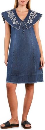 Wash Lab Denim Luna Embroidered Collar Denim Dress in Petal Denim at Nordstrom, Size X-Large