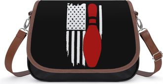 Generic Bowling U.S. Flag Small Womens Crossbody Bags Shoulder Handbag with Adjustable Strap for Travel