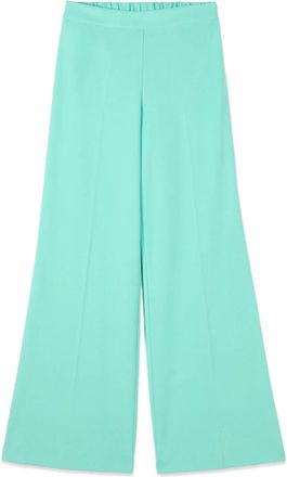 Oltre Wide-leg Palazzo Broek in Cr&ecirc;pe Stof - Dames - Wijde Broeken - Groen - L - Polyester - Broeken
