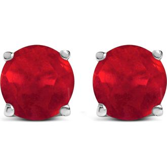 House of Brilliance 14K Gold 5X5MM Round Birthstone Solitaire Stud Earrings in Red Ruby | White at Nordstrom
