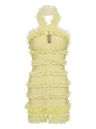 Self Portrait ruffled zip mini dress - Yellow