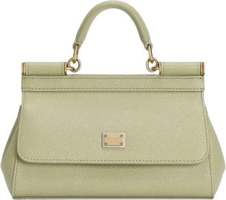Dolce & Gabbana logo-plaque tote bag - women - CALFSKIN/CALFSKIN/Cotton - One Size - Green
