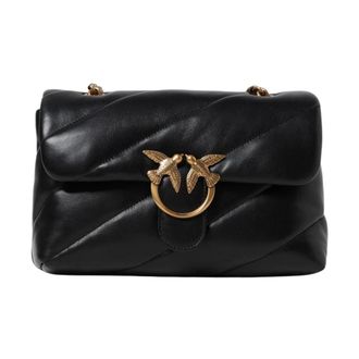 Pinko Micro Love Bag Gewatteerd Leer - Dames - Schoudertassen - Zwart - ONE Size - Leer - Tassen
