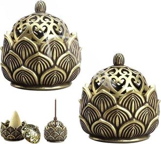 OEM Quemador De Incienso Lotus Metal Vintage Soporte Port&aacute;til Varitas De Incienso Hogar, Oficina O Cafeter&iacute;a 2 Piezas Bronce